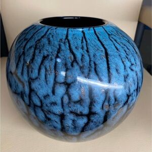 Hqt Flower Vase Modern Creative Glass Vase Ornament Round Blue with gold specks